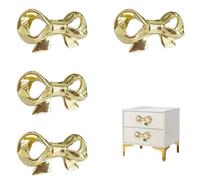 TIAIDI NNNJunhua Solid Bow Cabinet Knobs Gold Drawer Pulls Decorative Handle Kitchen Cabinet Knobs Dresser Drawer Hardware 4 Pieces