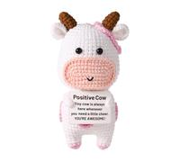 Tiajingzi Emotional Support Cow - Inspirational Crochet Animals | Positive Animal Crochet, Inspirational Knitted Doll with Positive Card, Uplifting Knitted Toy for Home