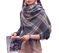 Tiakay Ladies Long Soft Warm Scarves Extra Large Winter Shawl Wrap Thick Warm Cashmere Feel with Tassels Tartan Check Pattern Ideal for Wedding Guest Evening Dress Christmas Gift