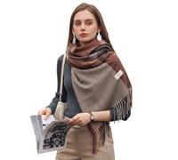 Tiakay Ladies Long Soft Warm Scarves Extra Large Winter Shawl Wrap Thick Warm Cashmere Feel with Tassels Tartan Check Pattern Ideal for Wedding Guest Evening Dress Christmas Gift