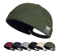 Tiakay Mens Cotton Brimless Docker Cap Skullcap Adjustable Skull-Cap Sailor Hats Rolled Cuff Retro Beanie Hat (Dark Green)