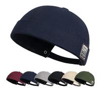 Tiakay Mens Cotton Brimless Docker Cap Skullcap Adjustable Skull-Cap Sailor Hats Rolled Cuff Retro Beanie Hat (Navy)