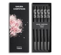 TIAKO 5-Pairs Black Cherry Blossom Chopsticks Set, Premium 18/8 Stainless Steel, Elegant Gift Box, Japanese Sakura Design for Sushi, Asian Dining & Home Decor
