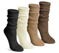 Tialfas Slouch Socks Womens 4-7 Cotton 4 Pairs Athletic Leisure Colorful | Cozy Slouchy Calf Tube Scrunch Knit Breathable Soft Comfortable Crew Liners Socks for Ladies Girls Sneakers Boot