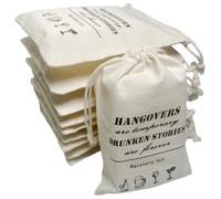 TIAMECH 10Pcs Wine Bachelorette Hangover Kits, Organic Muslin Drawstring Bags, Wedding Party Favor Set for Holiday Gifting, DRUNKEN STORIES Wine Glass Reusable Unbleached Cotton Pouches(4"x6")