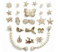 TIAMECH 24 Pcs Bling Gems Plastic Ocean Mermaid Sea Star Butterfly Charms, Sparkling Rhinestones Pearl Chain Beach Sunglasses Sandals DIY Shoe Decoration Charm for Women's Party Favor