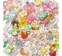 TIAMECH 60 Pcs Little Animals Slime Charms Kit, Assorted Cute Mushroom Frog Resin Charm for Junk Cases, Bulk Mixed Cartoon Phone Case Flatback Decoden Charms Embellishments