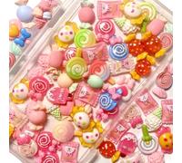 TIAMECH 60 Pcs Pink Candy Slime Charms Kit, Assorted Cute Lollipop Resin Charm for Junk Cases, Bulk Mixed Cartoon Phone Case Flatback Decoden Charms Jelly Embellishments