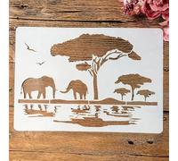 TIAMECH A4 Reusable African Elephant Stencil for Painting - Savanna Tree Layering Template, DIY Wall Art, Wood Furniture, Scrapbook & Crafts (8.3x11.7inch)