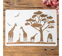 TIAMECH A4 Reusable African Giraffe Stencil for Painting - Savanna Tree Layering Template, DIY Wall Art, Wood Furniture, Scrapbook & Crafts (8.3x11.7inch)