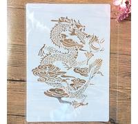 TIAMECH A4 Reusable Chinese Dragon Stencil for Painting - Myth Traditional Dino Totem Layering Template, DIY Wall Art, Wood Furniture, Scrapbook & Crafts (8.3x11.7inch)
