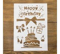 TIAMECH A4 Reusable Happy Birthday Cake Stencil for Painting - Gift Box Bow Hat Layering Template, DIY Wall Art, Wood Furniture, Scrapbook & Crafts (8.3x11.7inch)