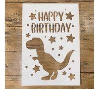 TIAMECH A4 Reusable Happy Birthday Dinosaur Stencil for Painting - Star T-Rex Layering Template, DIY Wall Art, Wood Furniture, Scrapbook & Crafts (8.3x11.7inch)