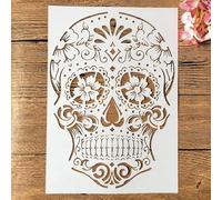 TIAMECH A4 Reusable Mandala Skull Stencil for Painting - Sugar Dead Skeleton Layering Template, DIY Wall Art, Wood Furniture, Scrapbook & Crafts (8.3x11.7inch)