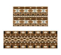Tiamon 2 Pcs Western Aztec Kitchen Rugs Boho Aztec Bathroom Mats for Floor Rustic Farmhouse Geometric Non-Slip Bath Rugs Soft Absorbent Kitchen Mats Decor for Sink Laundry, 16" x 47" +16" x 27"