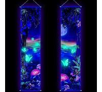 Tiamon 2 Pieces Black Light Art Wall Decor Trippy Blacklight Tapestry UV Reactive Tapestry Poster Banner Aesthetic Room Hanging Backdrop for Hippie Bedroom Home Decoration(Forest)