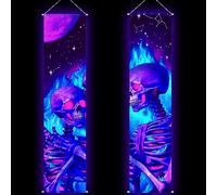Tiamon 2 Pieces Skull Tapestry Banner UV Reactive Moon Tapestries Cool Wall Tapestries Gothic Backdrop Aesthetic Black Light Wall Hanging for Hippie Bedroom Home Decoration