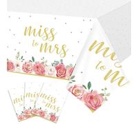 Tiamon 3 Pcs Miss to Mrs Tablecloth Floral Bridal Shower Table Cover Plastic Engagement Table Cloth Disposable Bride Party Decor for Bride Shower Wedding Bachelorette Party Supplies Decor, 108x54 Inch