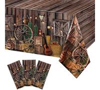 Tiamon 3 Pcs Western Party Tablecloth Western Cowboy Party Table Cover Cowboy Theme Plastic Tablecloth Wild West Wooden House Table Cover for Western Theme Birthday Party Supplies