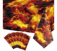 Tiamon 6 Pcs Lava Table Cloth Fire Flame Volcano Tablecloth Halloween Dragon Tablecloth for Volcano Dinosaur Theme Birthday Party Halloween Floor is Lava Game Decor, 54 x 108 Inches