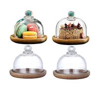 Tiamu Cake Display Stand with Glass Dome Cover, Wood Cake Plate, Dessert Serving Tray, Salad Server Platter, Cupcake Candy Tray for Dessert Cheese Candy, Wedding Birthday Hotel (10.5x9.5cm)