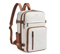 tiamyi Leather Backpack for Women and Men, Fits 17 Inch Laptop, Stylish Lay-Flat Carry-on Vegan Leather Rucksack with Luggage Strap for Daily Use, Laptop Backpack