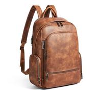 tiamyi vegan leather laptop backpack for men and women, fits 16.0 inch laptop, stylish daypack for office, city commute, and trips, Brown