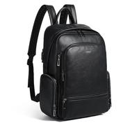 tiamyi vegan leather laptop backpack for men and women, fits 16.0 inch laptop, stylish daypack for office, city commute, and trips, Black