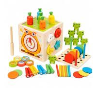 TIAN TIAN DING 10-in-1 Wooden Activity Cube Baby Toys, Montessori Educational Toy for 12+ Months, Shape Sorter, Hammering & Magnetic Games, STEM Learning Toy for 1 2 3 Year Old Boys Girls
