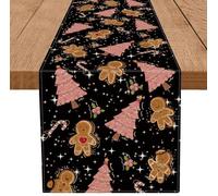 Tian Zhun Black Christmas Table Runner Gingerbread Christmas Decorations Table Runners Xmas Winter Home Kitchen Party Dining Table Decorations 40x180 cm