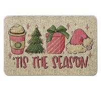 Tian Zhun Christmas Door Mat Pink Christmas Rug - 'Tis The Season Xmas Welcome Decorative Doormat Farmhouse Entrance Rug Home Kitchen Floor Bath Mat 17 x 27 Inch for Outdoor Indoor