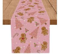 Tian Zhun Pink Christmas Table Runner Gingerbread Christmas Decorations Table Runners Xmas Winter Home Kitchen Party Dining Table Decorations 40x140 cm