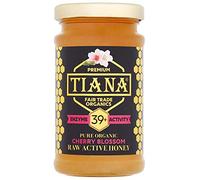 TIANA Pure Organic Raw Unpasteurised Cherry Blossom Honey, Enzyme Diastase Activity 39+ 250g (Pack of 4)