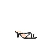 'Tiana' Slip On Mid Kitten Heel Mules Square Toe Sandals XY London Black 6