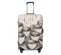 Tianbamxgdp Hand Drawn Teapots and Cups Print Travel Luggage Cover Washabl Suitcase Protector Fits 18-32 Inch Case, Black, S
