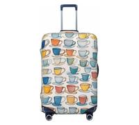 Tianbamxgdp Hand Drawn Teapots and Cups Print Travel Luggage Cover Washabl Suitcase Protector Fits 18-32 Inch Case, Black, M