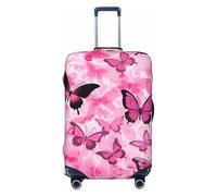 Tianbamxgdp Pink Butterfly Seamless tile Print Travel Luggage Cover Washabl Suitcase Protector Fits 18-32 Inch Case, Black, M