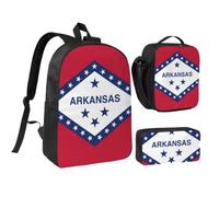Tianbaozdp Arkansas State Flag Print Backpack 3 PCS,With Insulated Lunch Bag Zippered Pencil Case,17in backpack