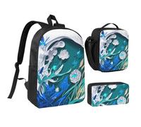 Tianbaozdp Blue fly Dragonfly Print Backpack 3 PCS,With Insulated Lunch Bag Zippered Pencil Case,17in backpack