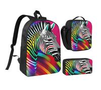 Tianbaozdp Colorful Rainbow Zebra Print Backpack 3 PCS,With Insulated Lunch Bag Zippered Pencil Case,17in backpack