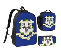 Tianbaozdp Connecticut State Flag Print Backpack 3 PCS,With Insulated Lunch Bag Zippered Pencil Case,17in backpack