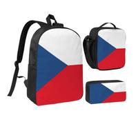 Tianbaozdp Flag of the Czech Republic Print Backpack 3 PCS,With Insulated Lunch Bag Zippered Pencil Case,17in backpack
