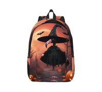 Tianbaozdp Halloween Flamingo Witch Hat Print Canvas Backpack Casual Daypack Laptop Backpack Women man Travel Bag Satchel