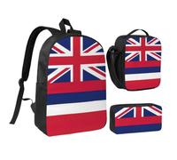 Tianbaozdp Hawaii Flag Print Backpack 3 PCS,With Insulated Lunch Bag Zippered Pencil Case,17in backpack