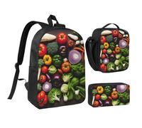 Tianbaozdp Introduction of various vegetables Print Backpack 3 PCS,With Insulated Lunch Bag Zippered Pencil Case,17in backpack