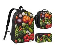 Tianbaozdp Introduction of various vegetables Print Backpack 3 PCS,With Insulated Lunch Bag Zippered Pencil Case,17in backpack