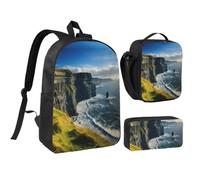 Tianbaozdp Ireland Outdoors County Clare The Cliffs Print Backpack 3 PCS,With Insulated Lunch Bag Zippered Pencil Case,17in backpack