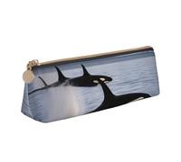 Tianbaozdp Killer Whales Swim Along Print Pencil Case Pouch,Leather Pencil case,for Stationery,Cosmetics,Office,Travel