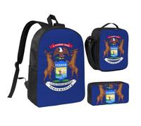 Tianbaozdp Michigan State Flag Print Backpack 3 PCS,With Insulated Lunch Bag Zippered Pencil Case,17in backpack