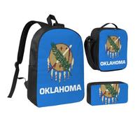 Tianbaozdp Oklahoma State Flag Print Backpack 3 PCS,With Insulated Lunch Bag Zippered Pencil Case,17in backpack